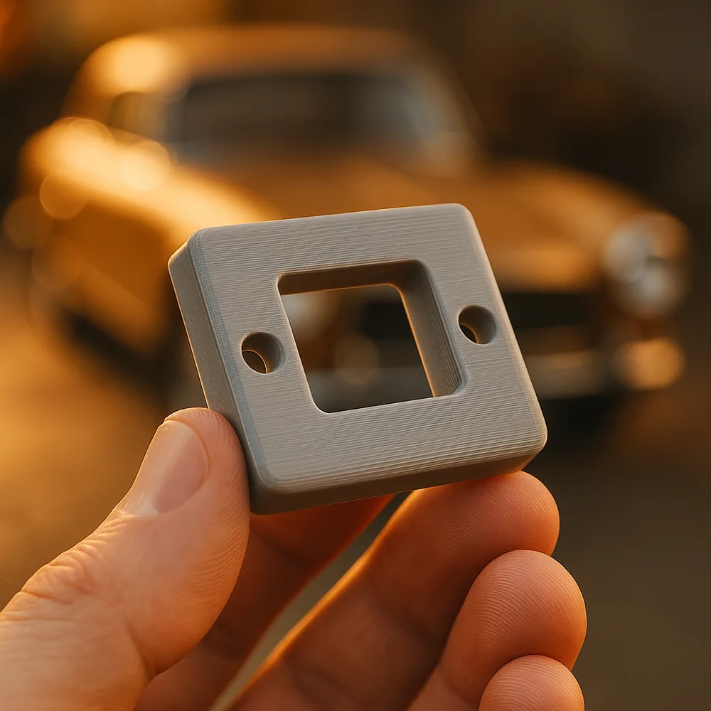 Frisch im 3D-Druck gefertigtes Kunststoff-Ersatzteil für einen Oldtimer